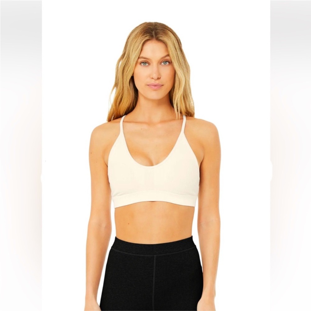 Alo Yoga White Ribbed “Blissful Bra” XS EUC